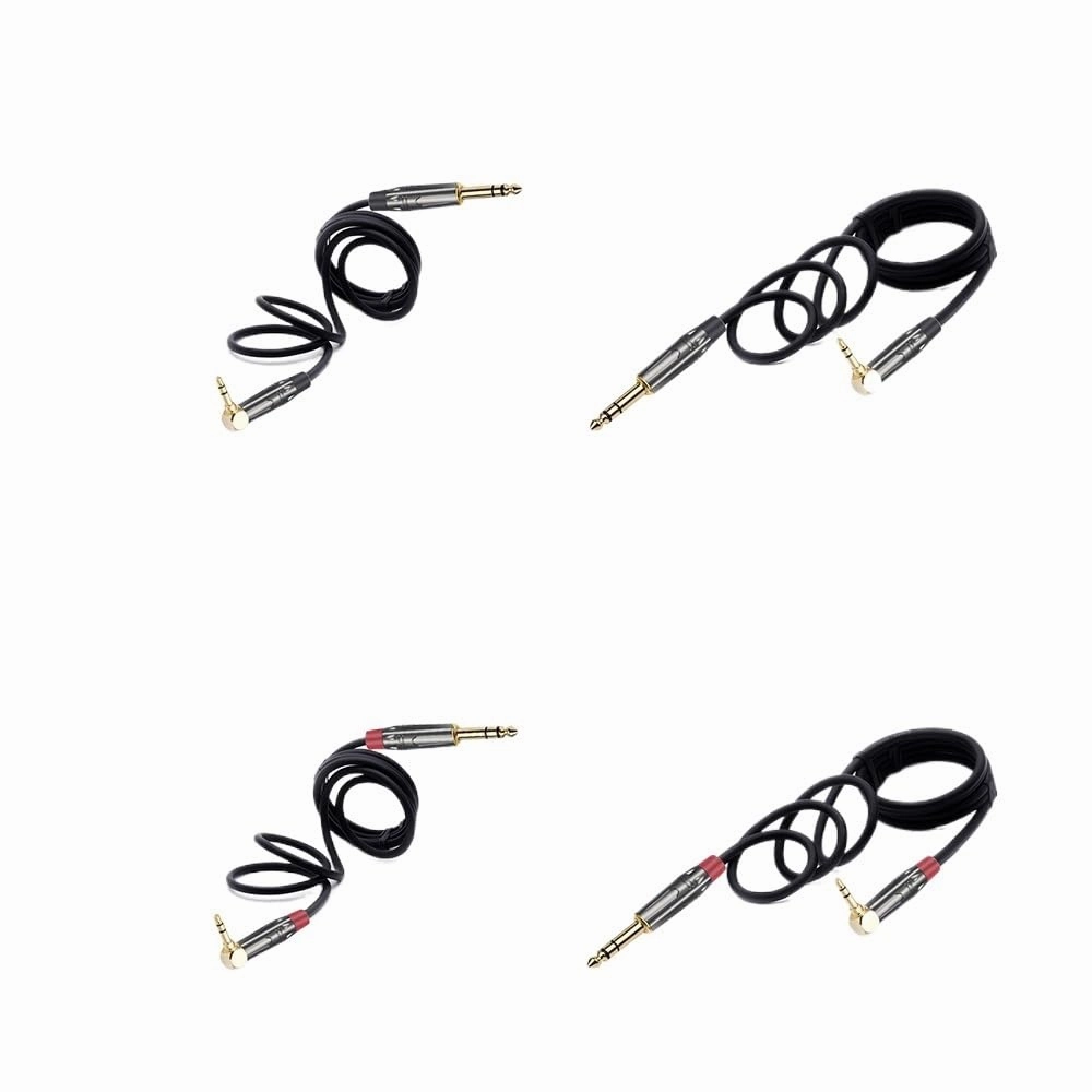 Gold Platd 3.5mm Right Angle Male to 6.35mm Male Audio Cable 3Poles Stereo Plug Soldering 3Pins DIY Headphone Ja-ck(Red Red,2m)