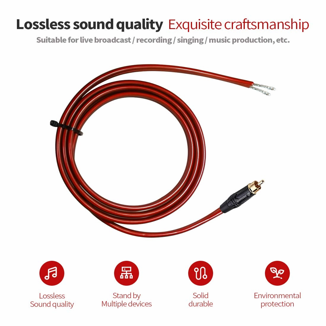 Gold-Plated RCA to Bare Wire Speaker Cable - 14AWG OFC Copper Audio Cable for Subwoofers, Amps & Home Theater, Dual PVC Shielded, Zero-Noise (16.4FT 2-PCS)