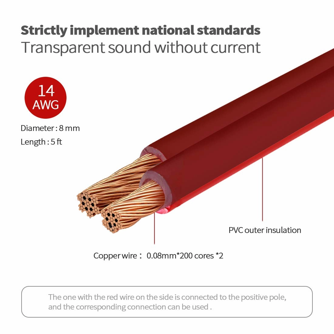 Gold-Plated RCA to Bare Wire Speaker Cable - 14AWG OFC Copper Audio Cable for Subwoofers, Amps & Home Theater, Dual PVC Shielded, Zero-Noise(30FT)