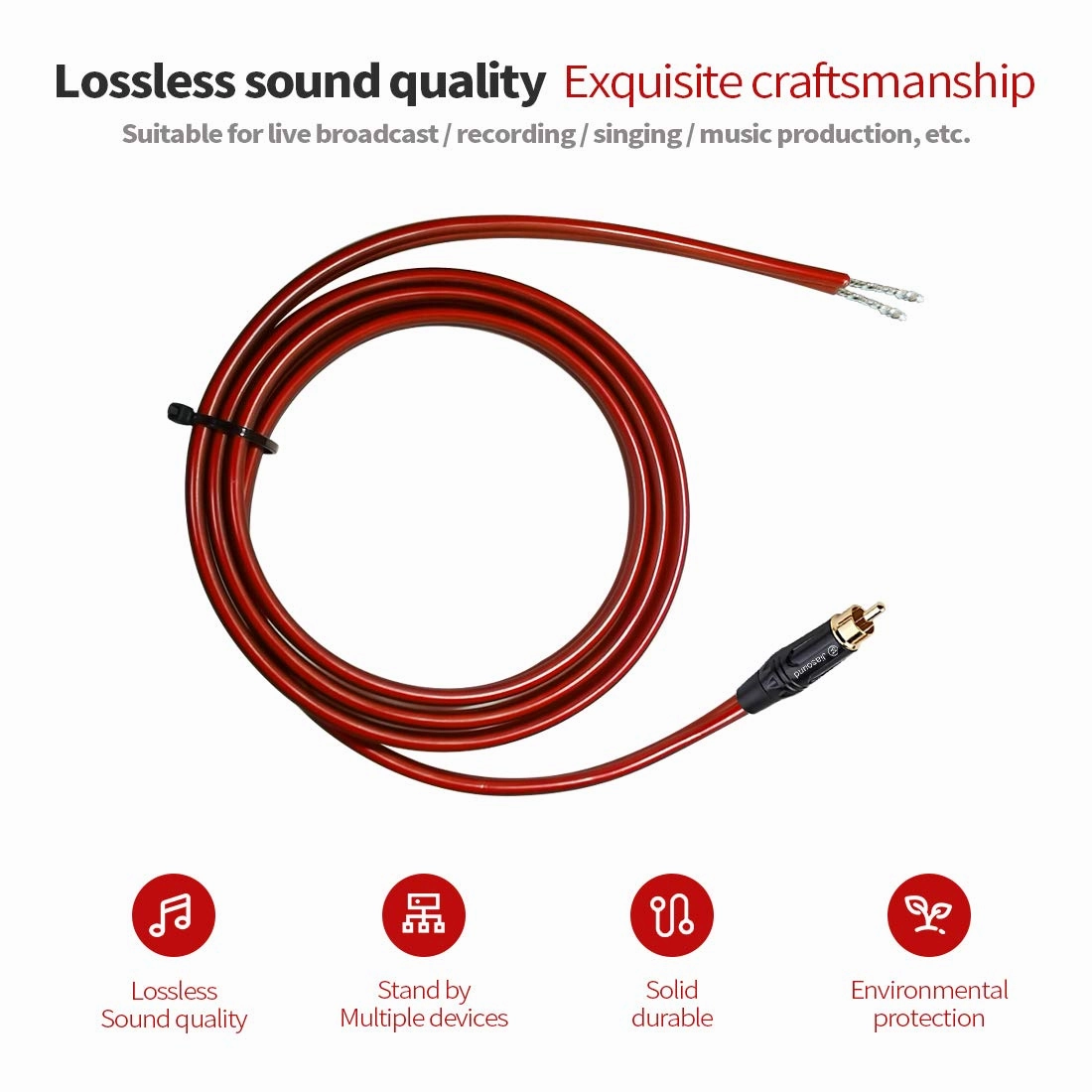 Gold-Plated RCA to Bare Wire Speaker Cable - 14AWG OFC Copper Audio Cable for Subwoofers, Amps & Home Theater, Dual PVC Shielded, Zero-Noise(30FT)