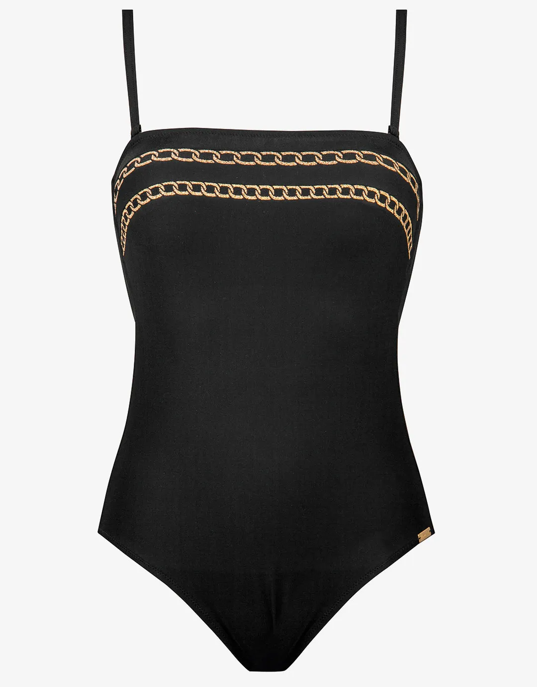 Golden Chain Bandeau Swimsuit - Black