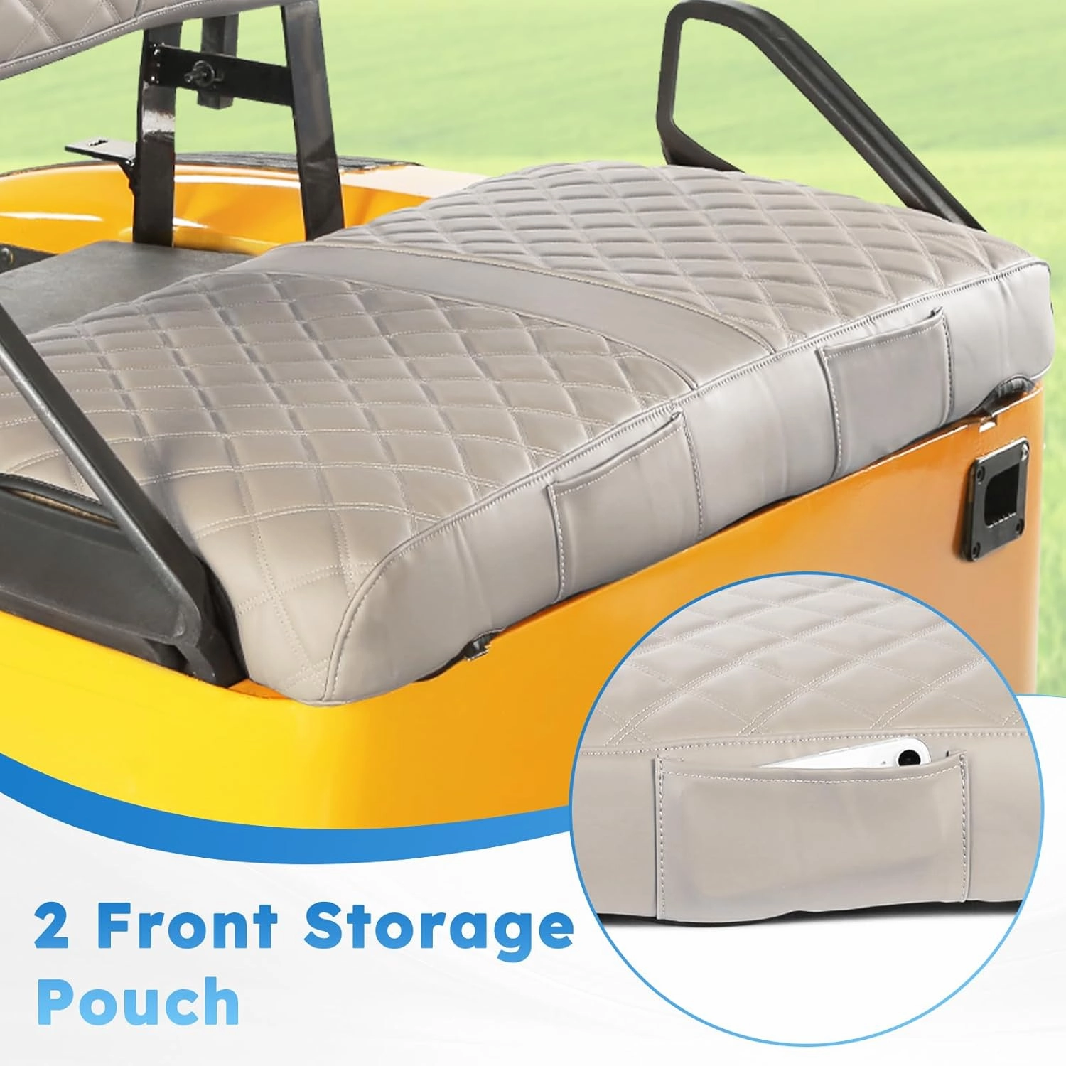 Golf Cart Seat Covers for EZGO TXT 1994-2013 Original Regular Seat Cushion Diamond Pattern Vinyl Leather Seat Cover Durable Breathable Material,No-Staple Installation(Beige)