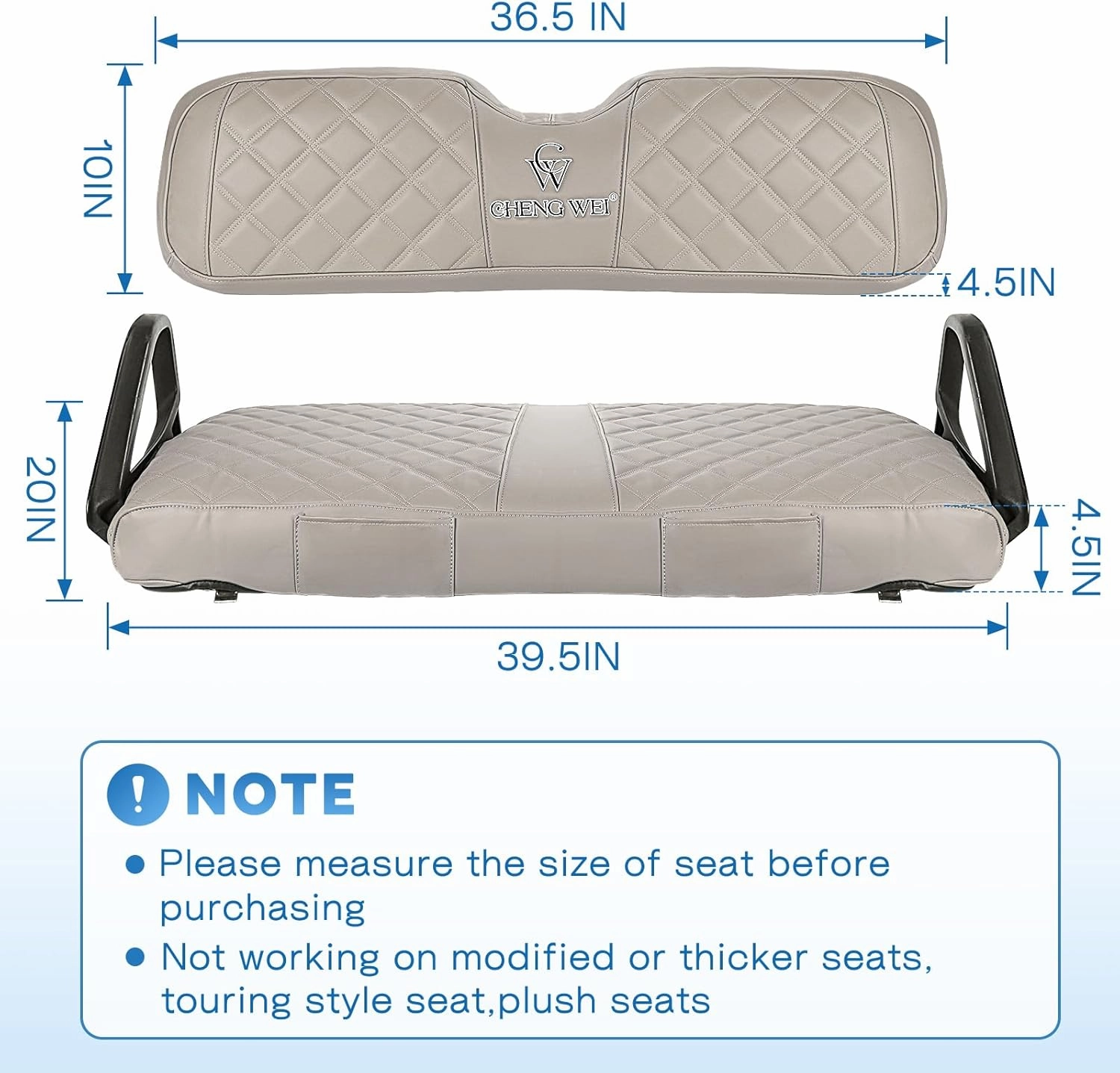 Golf Cart Seat Covers for EZGO TXT 1994-2013 Original Regular Seat Cushion Diamond Pattern Vinyl Leather Seat Cover Durable Breathable Material,No-Staple Installation(Beige)