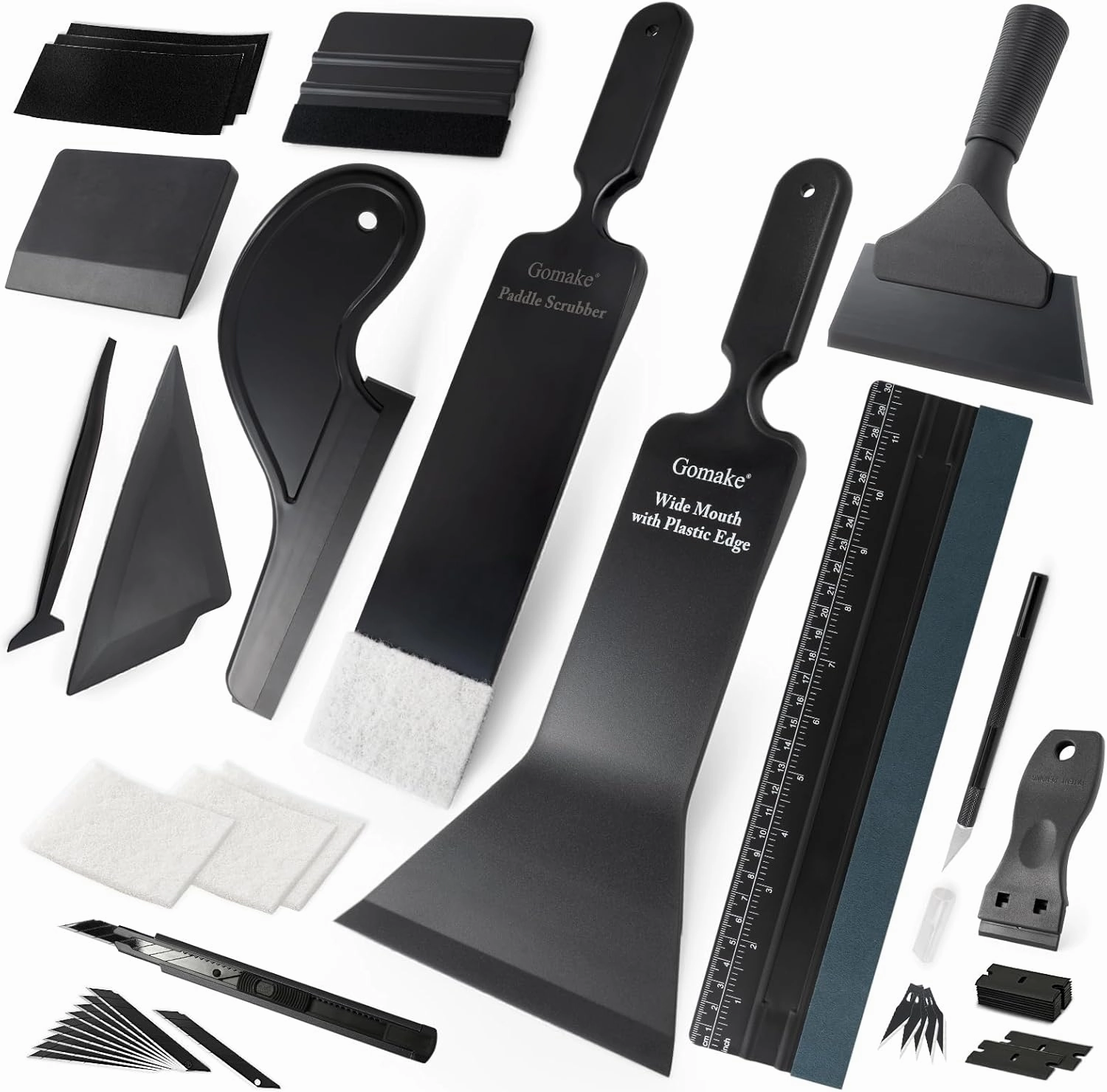 Gomake Window Tint Kit Vinyl Wrap Tool Car Windshield Back Window Tinting Tools with Bulldozer Squeegee Scrubber Paddle,Rubber Blade Scraper,Film Cutter for Car Wrapping,Vinyl Film Installation vinyl accessories,turntable parts,record player tools,