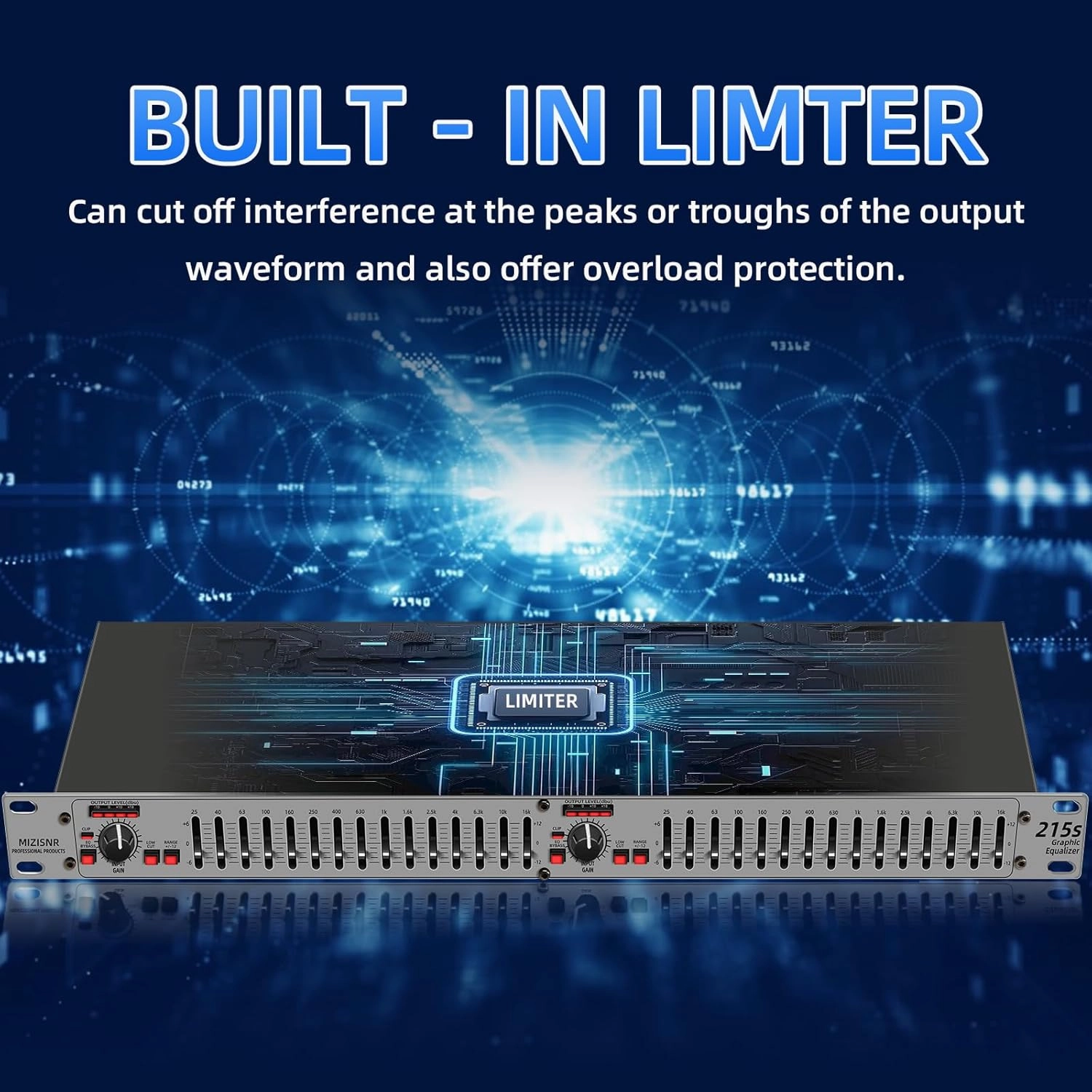 Graphic Equalizer 15-Band Stereo EQ for Home Audio, Dual Channel Professional Silver DJ Equalizer, Noise Reduction 1U Rack Mount (EQ-215S)