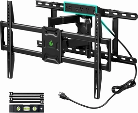 Greenstell TV Mount with Power Outlet, Full Motion Wall Mount for 47"-84" TVs, Swivel, Tilt and Extension Bracket with Dual Articulating Arms, Max VESA 600x400mm, Holds up to 132lbs speaker wall mount,audio bracket,AV wall mounting,