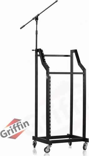 GRIFFIN Rack Mount Cart Stand & Top Mixer Platform 25U | Rolling Music Studio Booth Case Holder | Pro Audio Recording Cabinet Mount Rails | Sound Stage Equipment DJ Gear Display for Amplifier, Effects rackmount gear,audio rack equipment,studio rackmoun