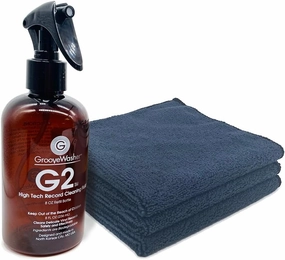GrooveWasher G2 Vinyl Record Cleaner Fluid & Three Large Microfiber Record Cleaning Towels | 8 fl oz Refill for Record Cleaning Kit Solution Spray, Clean & Dry Vinyl Records with 2-in-1 Gift Bundle record cleaning kit,vinyl cleaner,stylus brush set