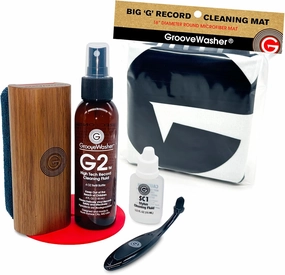 GrooveWasher Hardwood Record Cleaning Kit, SC1 Cleaner & Stylus Brush   Exclusive 'Big G' Mat for Off-Turntable Cleaning & Quick Drying | 7-in-1 Gift Bundle for Vinyl Record Collectors with G2 Fluid record cleaning kit,vinyl cleaner,stylus brush 