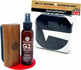 GrooveWasher Hardwood Vinyl Record Cleaning Kit with 'Big G' Record Cleaning Mat | Perfect Record Collectors' Gift Bundle, Essential LP Care System Includes G2 Cleaning Fluid Spray   Bonus record cleaning kit,vinyl cleaner,stylus brush set,