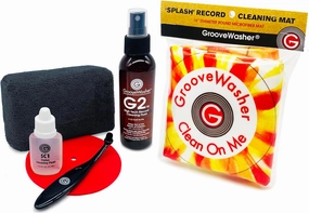 GrooveWasher Record & Stylus Care System - Vinyl Cleaning Kit Includes Solution   Sponge   Stylus Brush   Fluid   Exclusive 'Splash' Mat record cleaning kit,vinyl cleaner,stylus brush set,