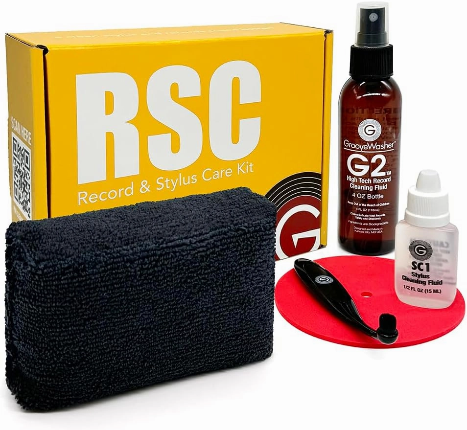 GrooveWasher Record & Stylus Care System  Record Cleaning Fluid & Large Scratch-Free Cleaning Pad with Delicate Stylus Brush & Cleaning Solution   Bonus Label Mask, Protect & Preserve Vinyl Records record cleaning kit,vinyl cleaner,stylus b