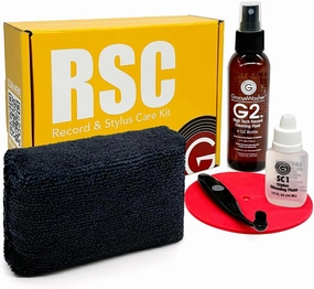 GrooveWasher Record & Stylus Care System  Record Cleaning Fluid & Large Scratch-Free Cleaning Pad with Delicate Stylus Brush & Cleaning Solution   Bonus Label Mask, Protect & Preserve Vinyl Records record cleaning kit,vinyl cleaner,stylus b