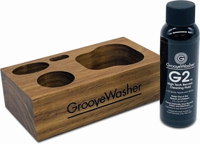 GrooveWasher Solid American Walnut Display Block | Precision-Cut Fit for GrooveWasher Vinyl Record Cleaning Kit & SC1 Stylus Cleaner Storage   Bonus G2 Record Cleaner Fluid Spray Bottle (2oz) record cleaning kit,vinyl cleaner,stylus brush set,