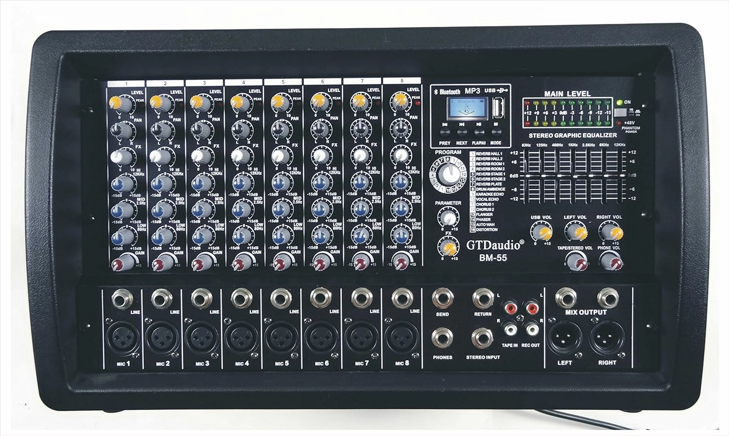 GTD Audio 8 Channel Professional Audio Powered Mixer Power Amp DJ Amplifier, USB, EQ, Effect mixer console,audio mixing desk,DJ console,