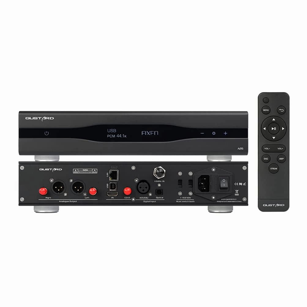 Gustard A26 Full Balanced DAC with Dual AK4499EX AK4191, MQA 768kHz/DSD512 Digital-Analog Audio Converter Streamer/Renderer USB/Opt/Coax/AES/LAN/Clock/IIS Input RCA/XLR Output with Remote (Black) DAC,USB audio converter,digital to analog converter,