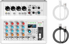 GX-06 White 6-Channel Portable Audio Mixer with 99 Sound Effects Portable Sound Mixer Console for PC with Bluetooth USB Recording Input for Live Streaming, Podcasting, Mixer DJ Programmes mixer console,audio mixing desk,DJ console,