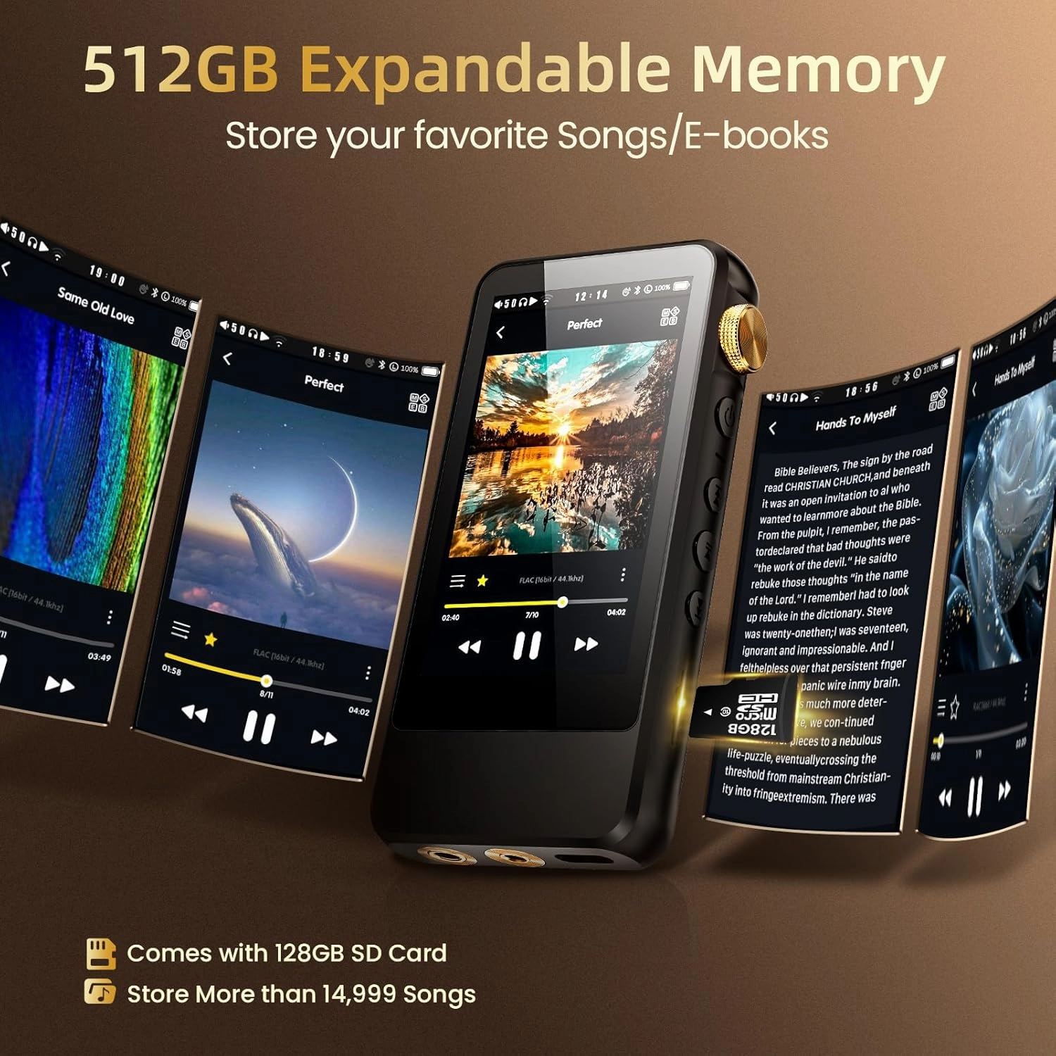 H20 Pro Hi-Res MP3 Player with Bluetooth, Dual DAC, 3.2" Touch Screen, DSD256/32bit 192kHz, aptX/LDAC, 3.5mm & 4.4mm Output, Portable Digital Audio Player with 128GB SD Card