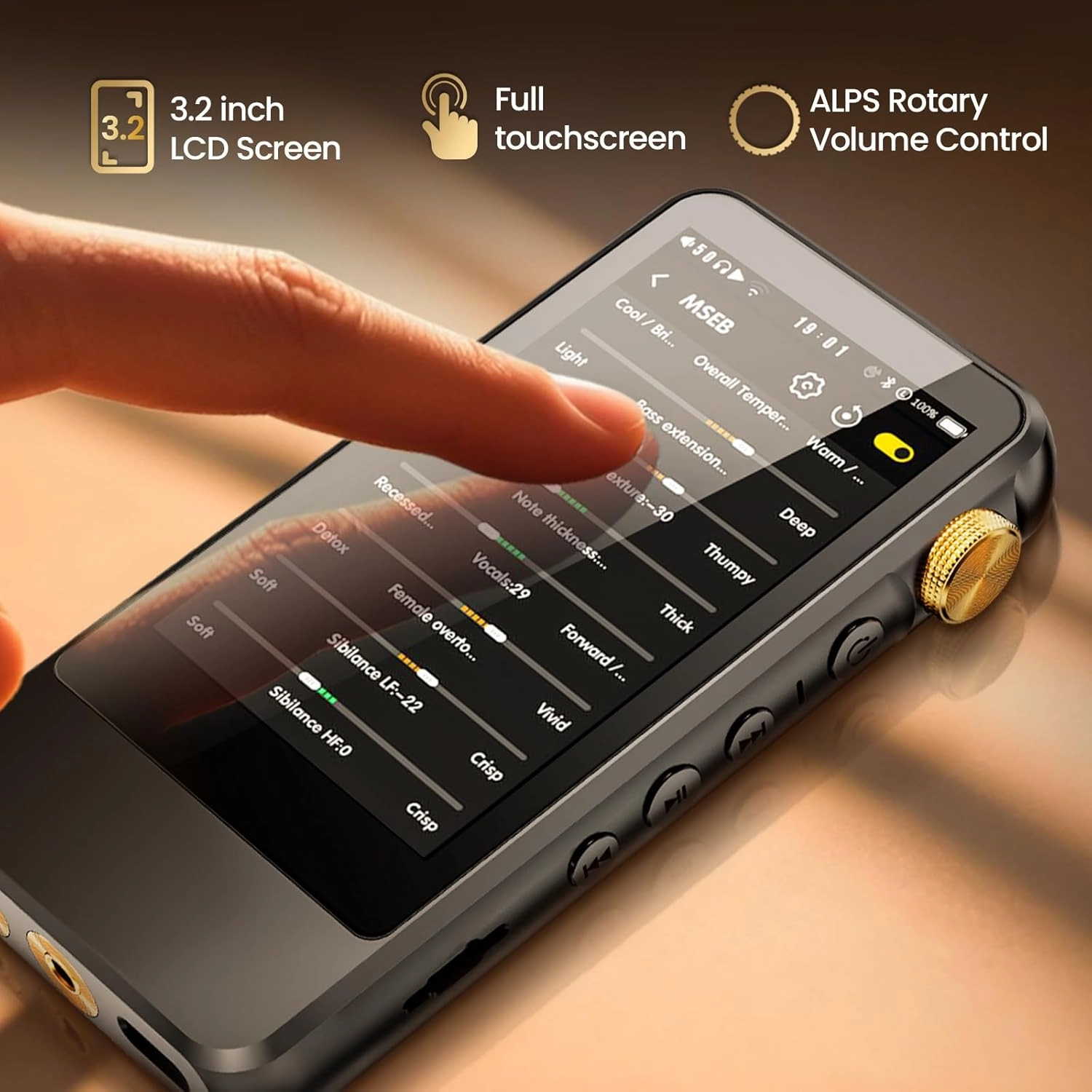 H20 Pro Hi-Res MP3 Player with Bluetooth, Dual DAC, 3.2" Touch Screen, DSD256/32bit 192kHz, aptX/LDAC, 3.5mm & 4.4mm Output, Portable Digital Audio Player with 128GB SD Card