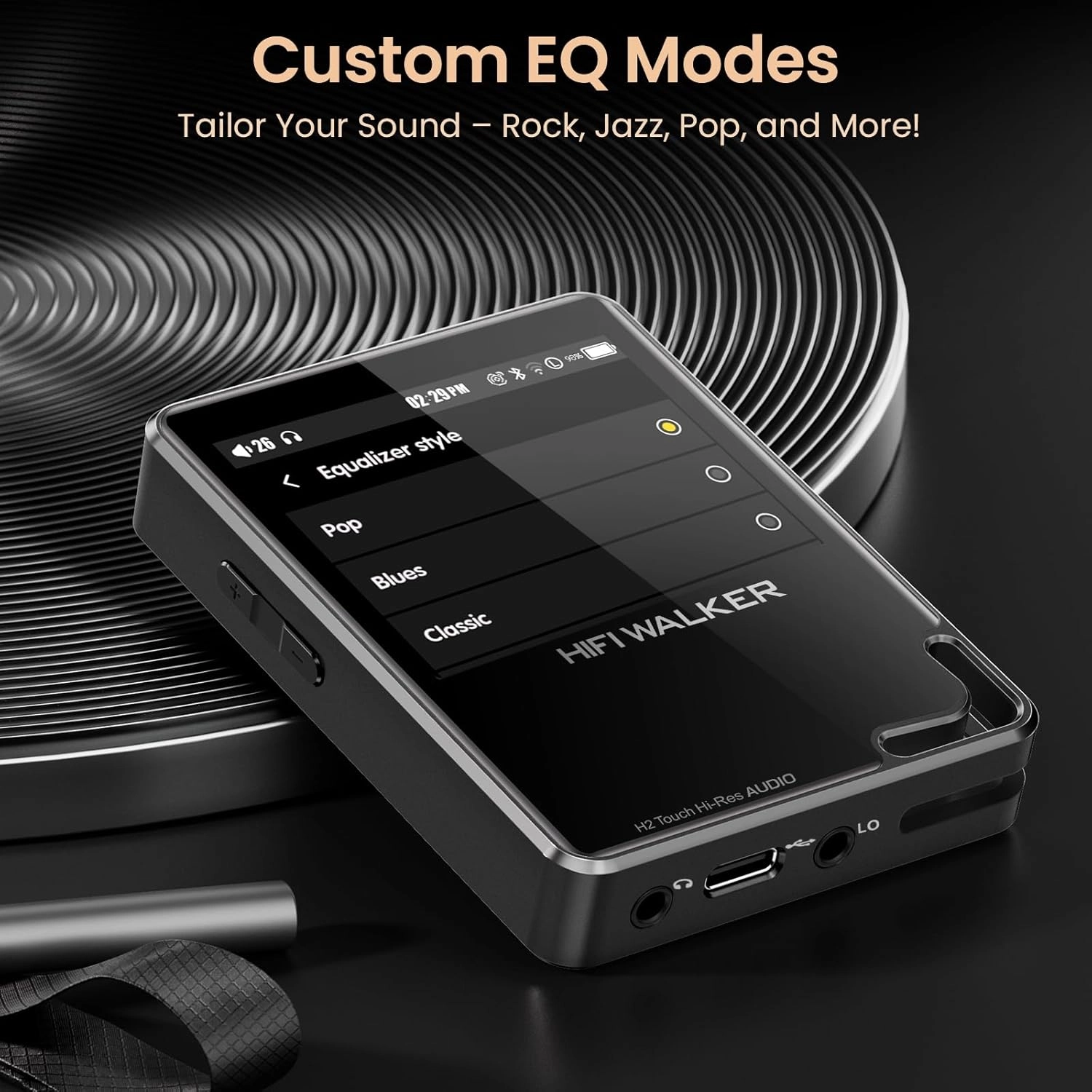 H2 Touch Hi-Res MP3 Player 128GB, Portable Music Players with 2.4" Touchscreen, Digital Lossless DAP Audio Flac Player ESS ES9218 DAC, Bluetooth 5.2 aptX HD, 512GB Expandable, Line Out, 10H Playback