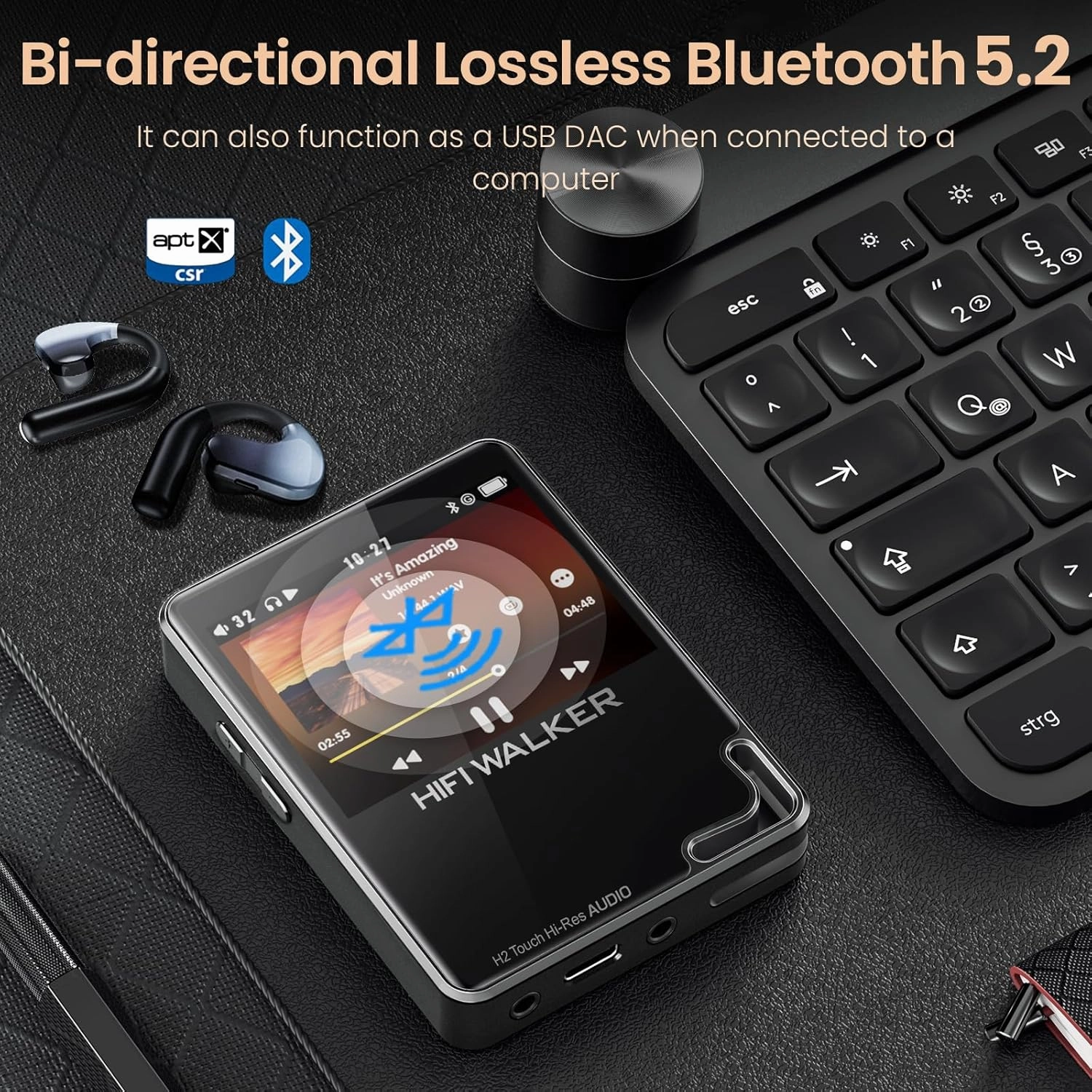 H2 Touch Hi-Res MP3 Player 128GB, Portable Music Players with 2.4" Touchscreen, Digital Lossless DAP Audio Flac Player ESS ES9218 DAC, Bluetooth 5.2 aptX HD, 512GB Expandable, Line Out, 10H Playback