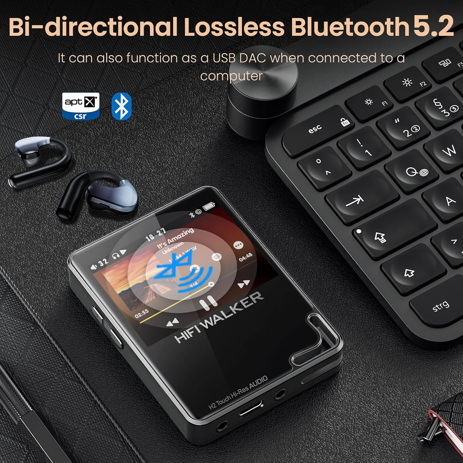 H2 Touch Hi-Res MP3 Player, Studio-Grade Hi-Res DAC, Bluetooth 5.2 aptX HD, 2.4 HD Touchscreen, Includes 64 GB SD Card (Expandable to 512 GB), DSD256 & FLAC Lossless