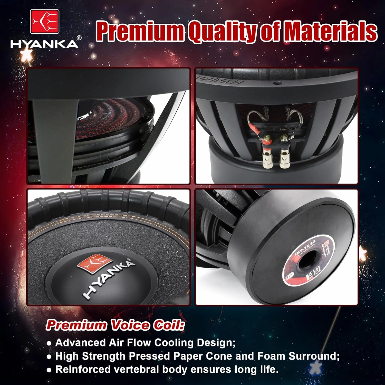 H YANKA BSP-12-2 12 Inch Subwoofer  3000W Max Power, 1500W RMS, 3" Dual Voice Coil, 2 Ohm, Car Audio Subwoofer, Black Aluminum Basket, Paper Cone, Deep Bass for Cars