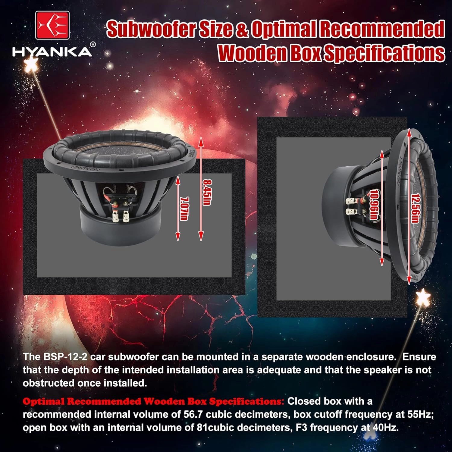 H YANKA BSP-12-2 12 Inch Subwoofer  3000W Max Power, 1500W RMS, 3" Dual Voice Coil, 2 Ohm, Car Audio Subwoofer, Black Aluminum Basket, Paper Cone, Deep Bass for Cars