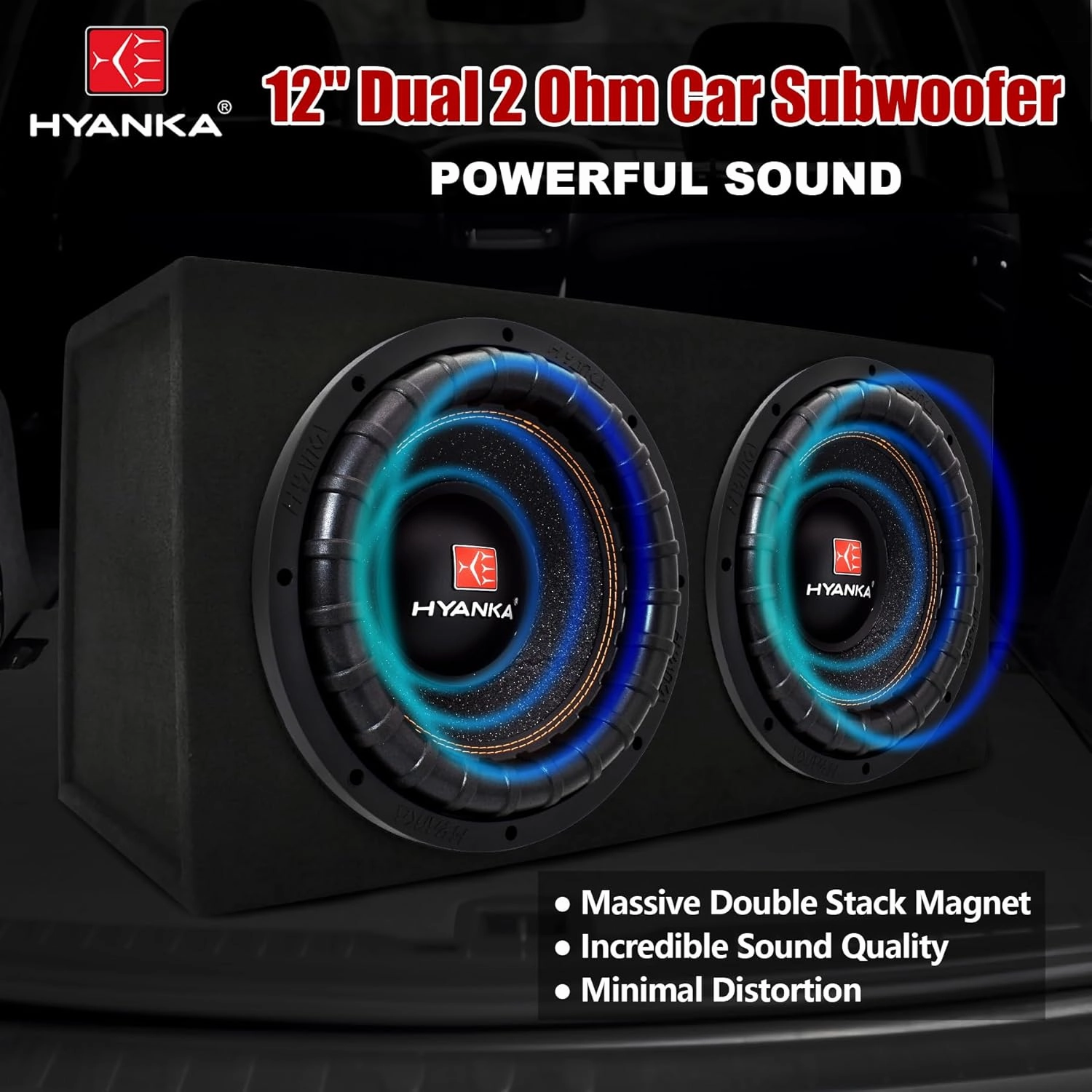 H YANKA BSP-12-2 12 Inch Subwoofer  3000W Max Power, 1500W RMS, 3" Dual Voice Coil, 2 Ohm, Car Audio Subwoofer, Black Aluminum Basket, Paper Cone, Deep Bass for Cars