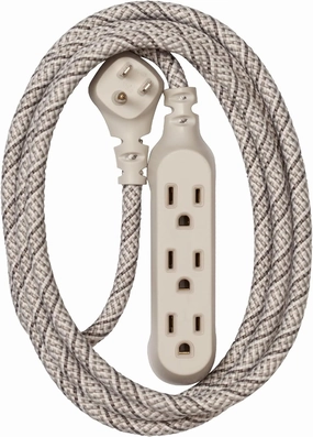Habitat 8ft Braided Extension Cord, 3 Outlet Adapter, French Gray, Low Profile Power Strip power cord,hi-fi power cable,AC power lead,