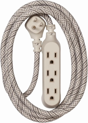 Habitat 8ft Braided Extension Cord, 3 Outlet Adapter, French Gray, Low Profile Power Strip power cord,hi-fi power cable,AC power lead,