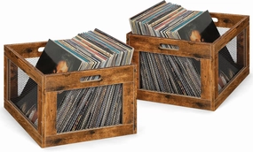 HAITRAL Vinyl Record Storage Crate,Wooden Record Holder,Multifunctional Storage Crate with Handle,for Storing Books,Snacks,Toys,Magazines at Home - 2Pack vinyl storage,record holder,LP organizer,