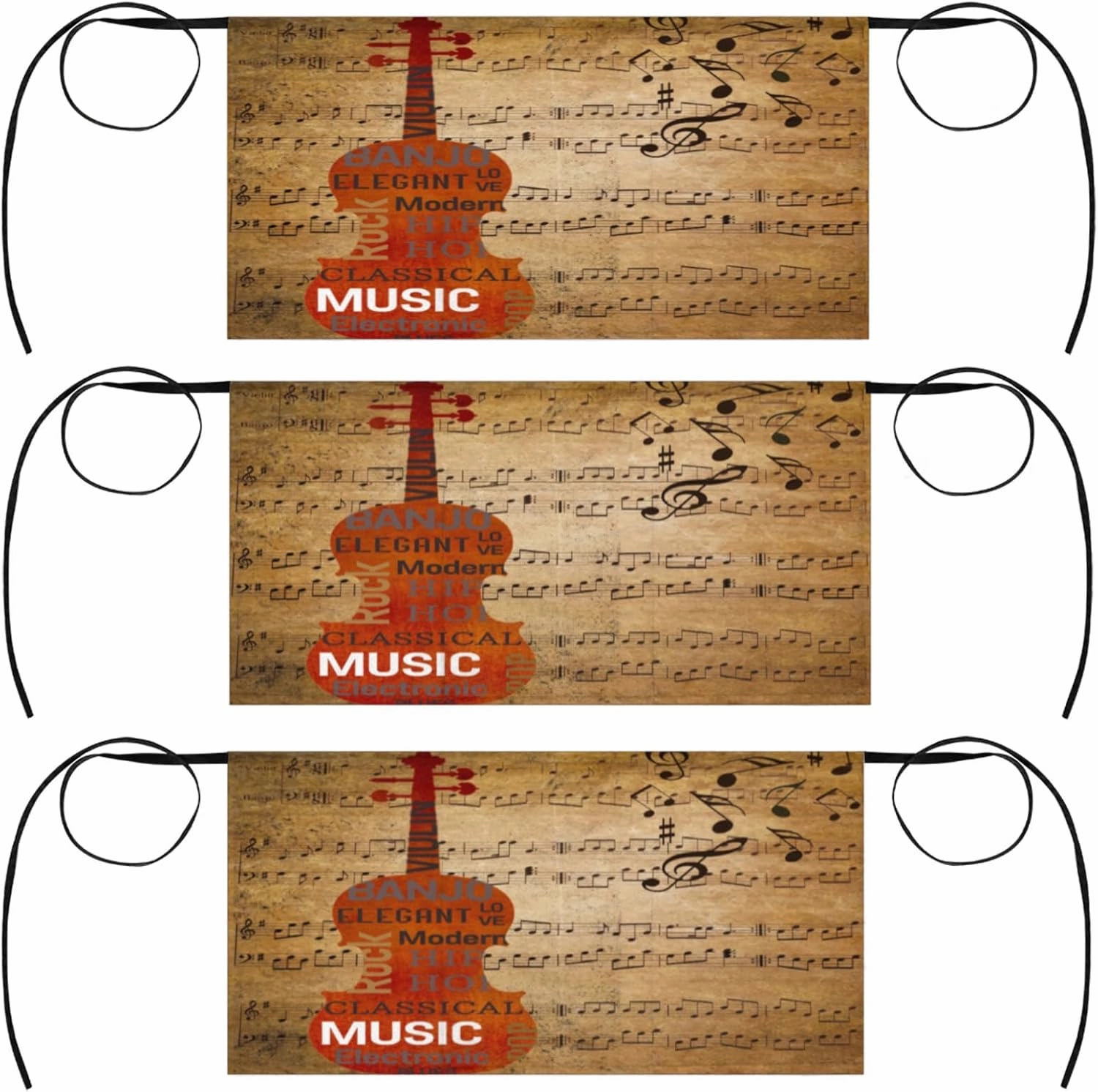 Hand Drawn Guitar Sheet Music Server Aprons with 3 Pockets Oil-proof Half Aprons Restaurant Bistro Cafe Bars Waitress Waiter Wasit Apron for Women Men 3 Pcs music server,hi-fi media server,digital audio storage,