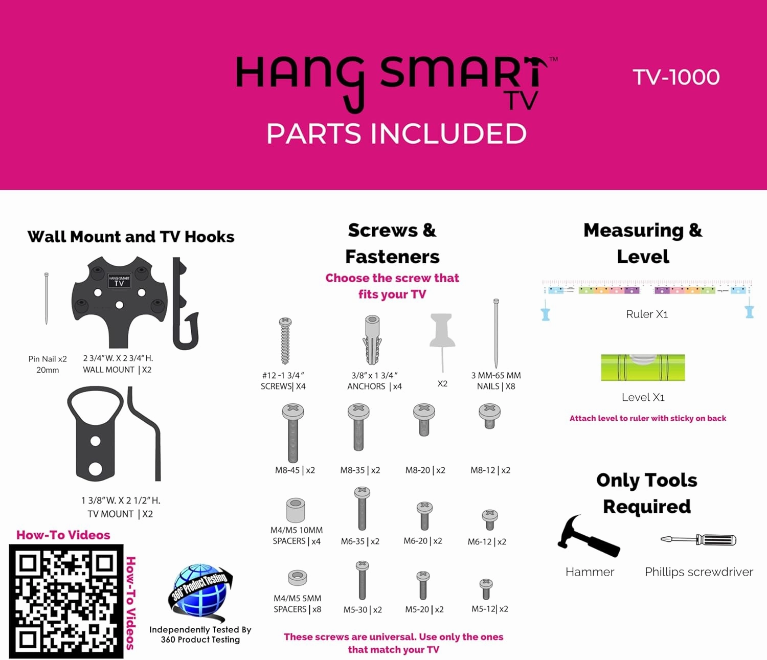HangSmart TV Wall Mount NO Stud - Original & Patented Easy Install, DIY for 19-100" TVs, Holds Up to 150LBS, Fits Most LED LCD Flat Screens & Monitors, Includes Hardware