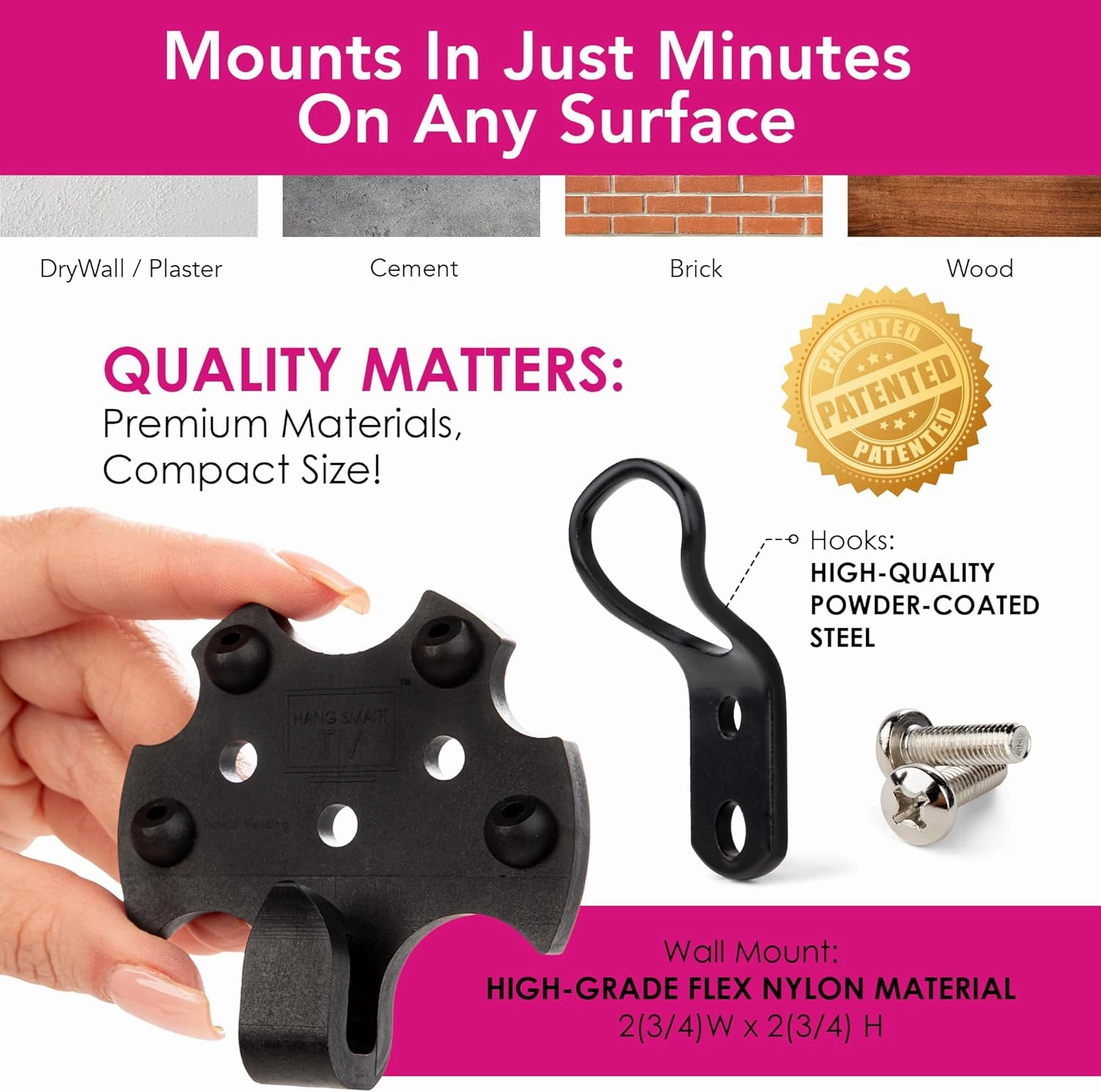 HangSmart TV Wall Mount NO Stud - Original & Patented Easy Install, DIY for 19-100" TVs, Holds Up to 150LBS, Fits Most LED LCD Flat Screens & Monitors, Includes Hardware