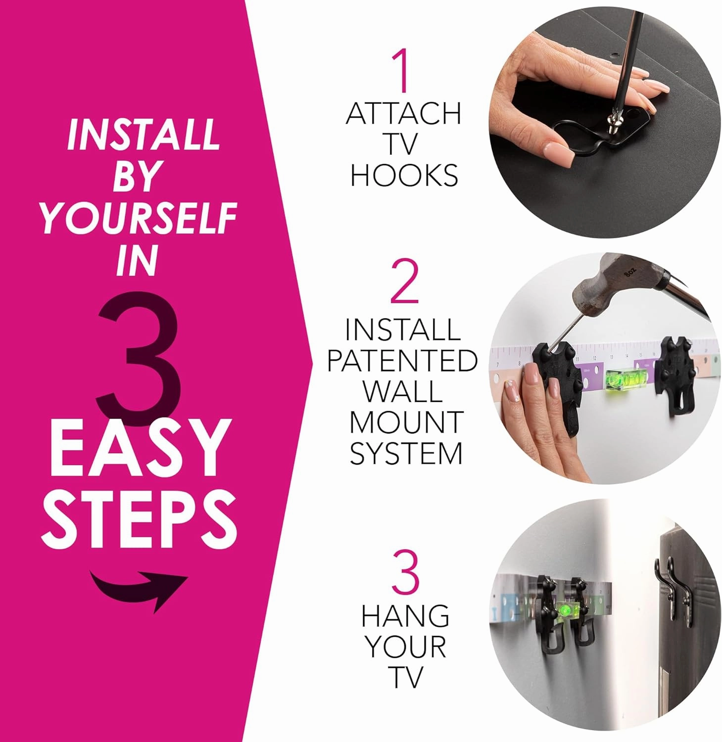HangSmart TV Wall Mount NO Stud - Original & Patented Easy Install, DIY for 19-100" TVs, Holds Up to 150LBS, Fits Most LED LCD Flat Screens & Monitors, Includes Hardware