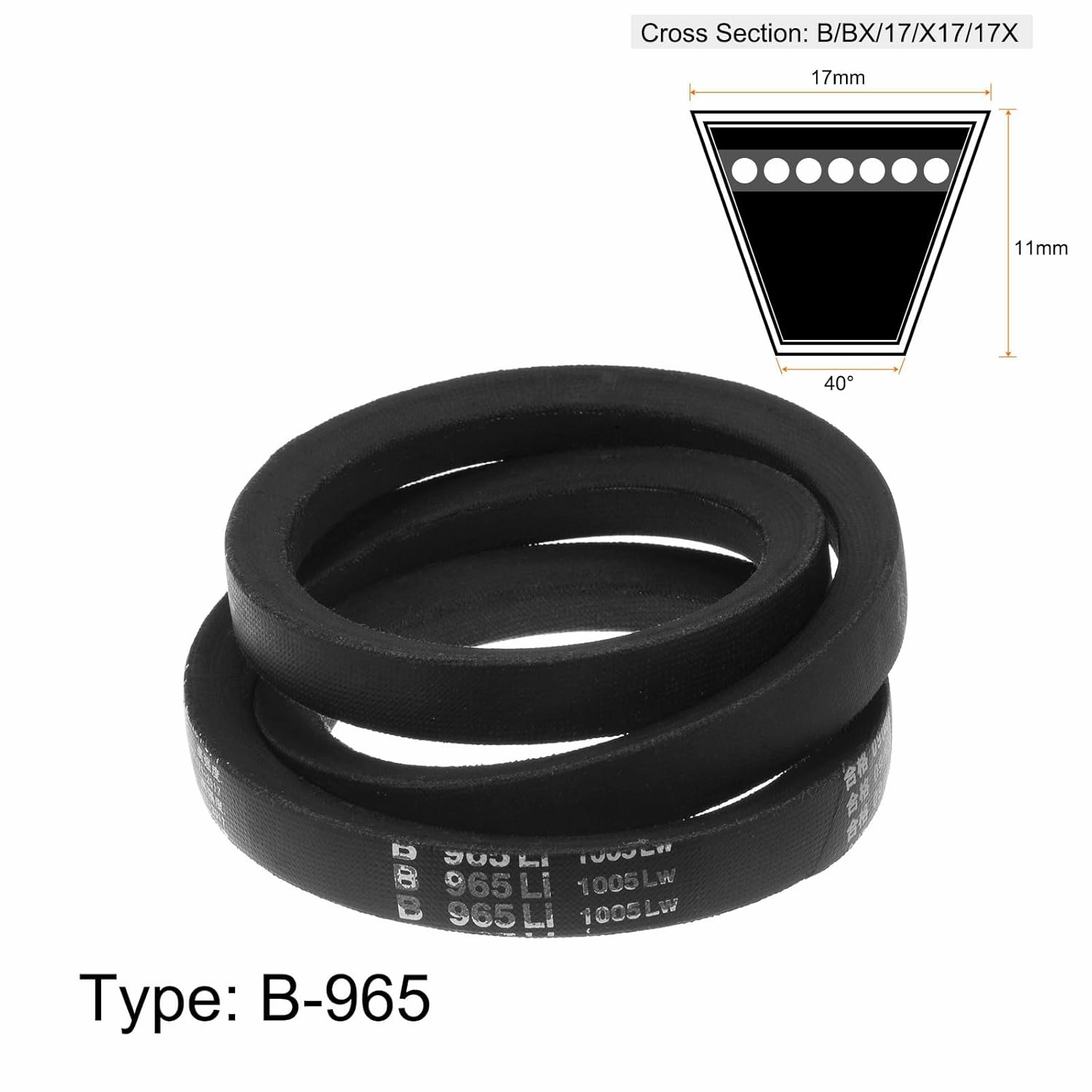 HARFINGTON B-965 V-Belts Drive Belt 965mm(38") Inner Girth 17mm Top Width B Section Rubber for Power Transmission