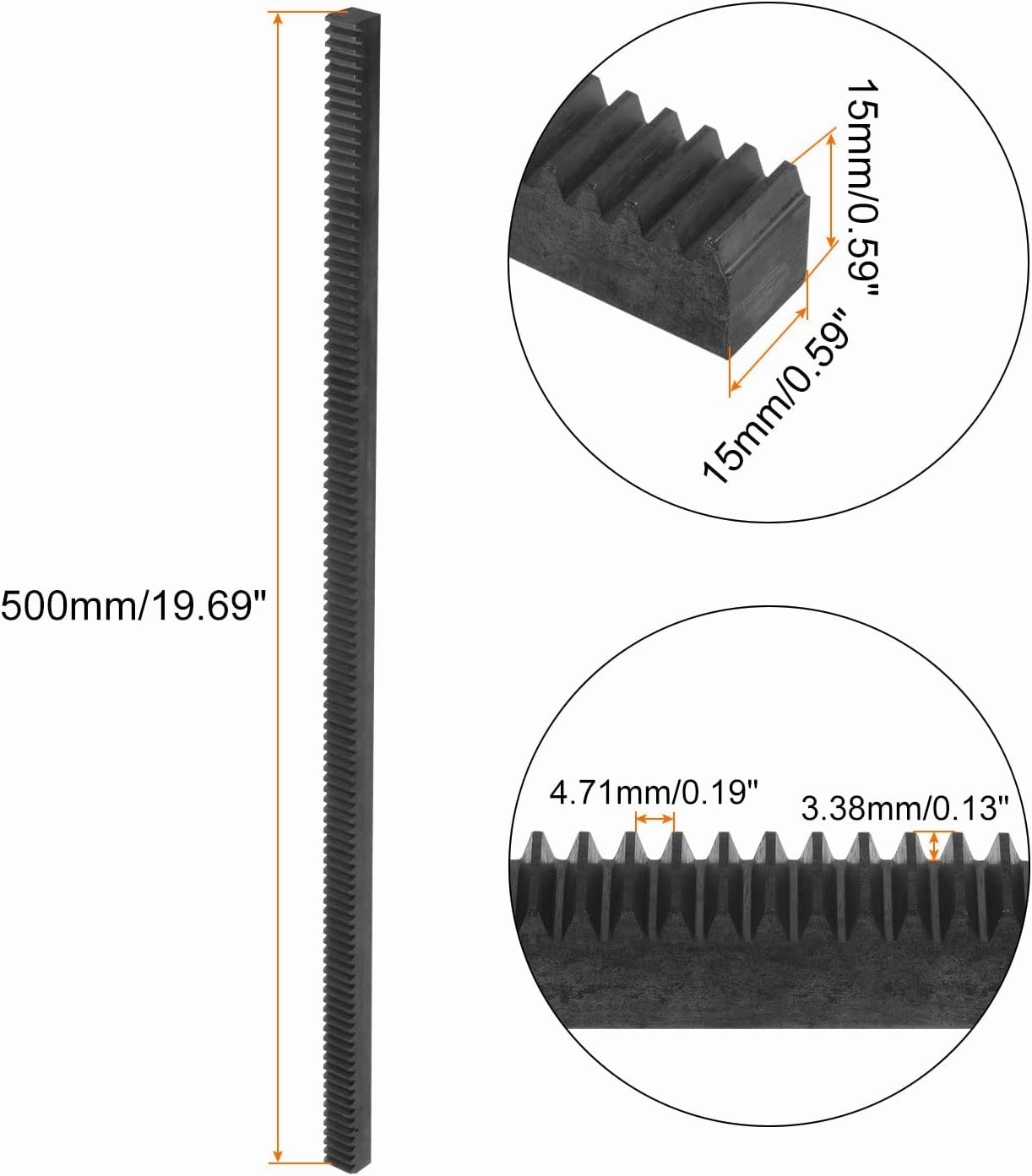 HARFINGTON Gear Rack 1.5Mod 15mmx15mmx500mm 45# Steel Straight Linear Spur Rack for Machines Automotive