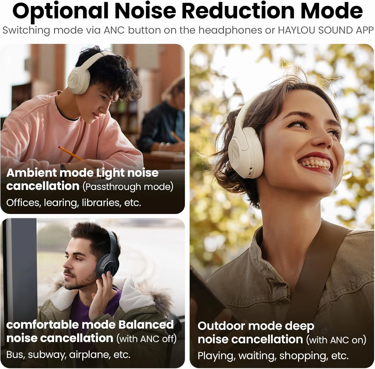 HAYLOU S30 Hybrid Active Noise Cancelling Headphones - Over Ear Bluetooth Headphones with ENC Microphone, 80 Hours Playtime, Foldable Design, Bluetooth 5.4 - Basic Version