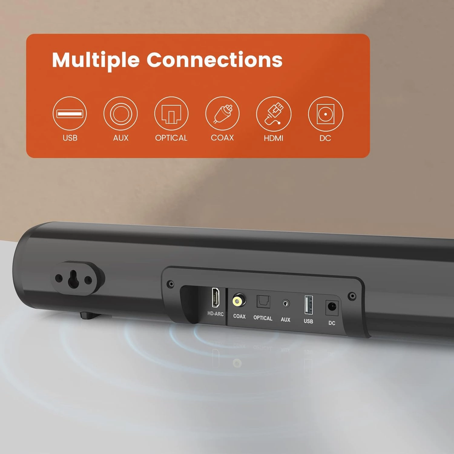 HDMI Sound Bar for TV, Bluetooth Small TV Soundbar Speaker, Optical/HDMI/Aux/Coax/USB/Bluetooth Connection for TV, PC, Projectors, Includes Remote Control, 16 inch
