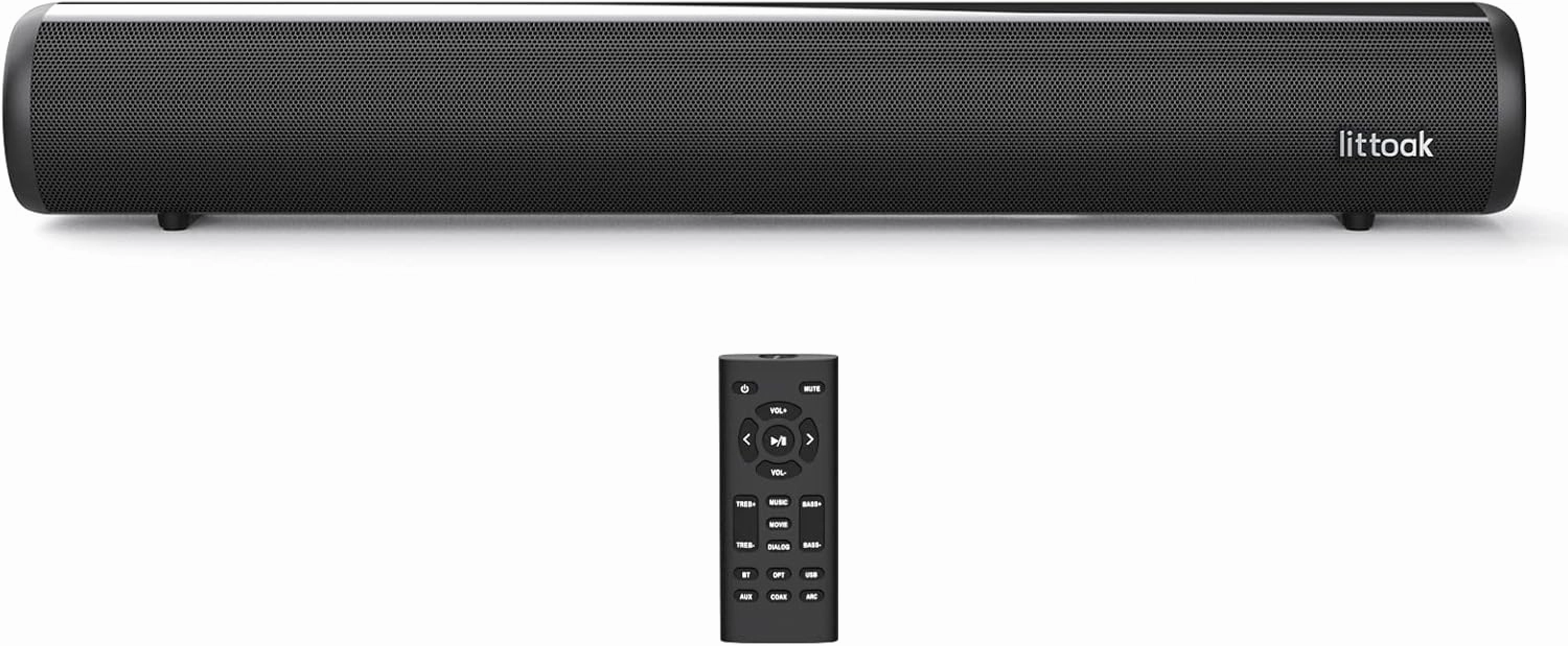 HDMI Sound Bar for TV, Bluetooth Small TV Soundbar Speaker, Optical/HDMI/Aux/Coax/USB/Bluetooth Connection for TV, PC, Projectors, Includes Remote Control, 16 inch soundbar,TV speaker bar,home theater soundbar,