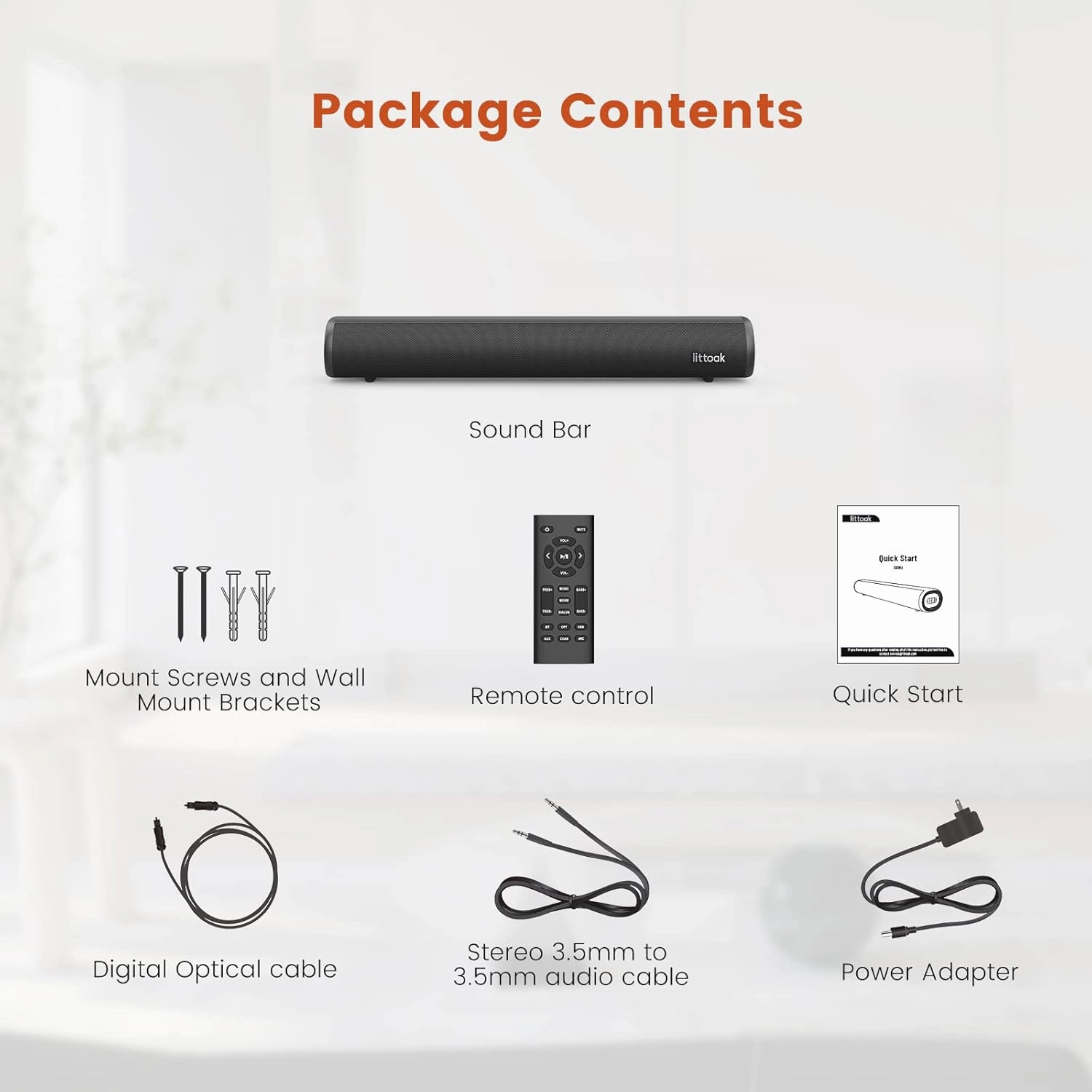 HDMI Sound Bar for TV, Bluetooth Small TV Soundbar Speaker, Optical/HDMI/Aux/Coax/USB/Bluetooth Connection for TV, PC, Projectors, Includes Remote Control, 16 inch