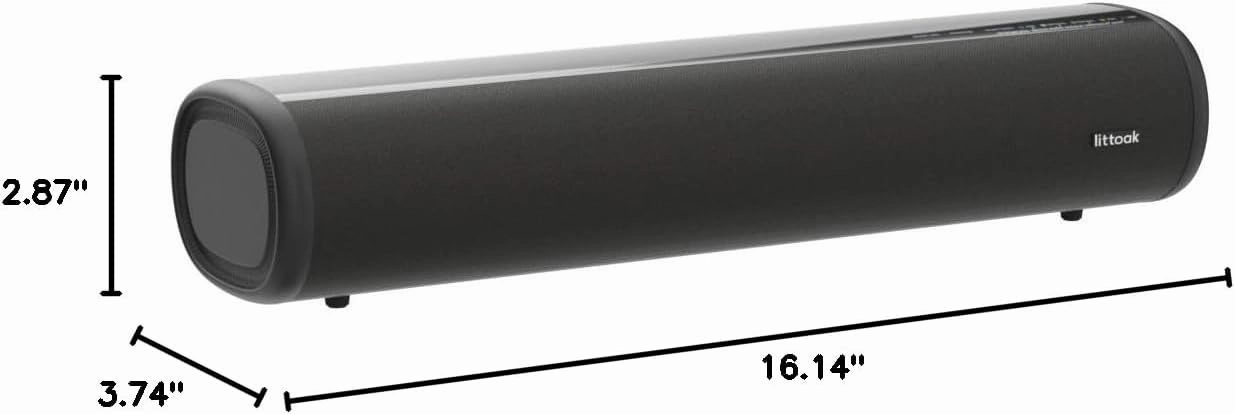 HDMI Sound Bar for TV, Bluetooth Small TV Soundbar Speaker, Optical/HDMI/Aux/Coax/USB/Bluetooth Connection for TV, PC, Projectors, Includes Remote Control, 16 inch