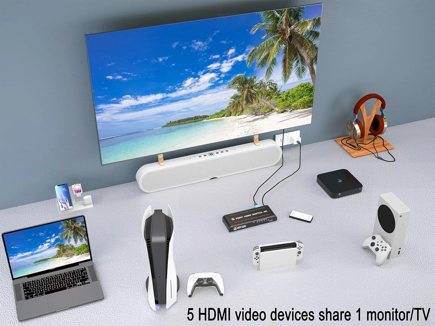 HDMI Switch 5 in 1 Out 4K@60Hz,KAGO 5 Port HDMI Selector Box with Remote, Metal Shell HDMI 2.0 Splitter Switcher Support HDR HDCP2.2 3D, for PS4/5 Xbox PC Laptop TV