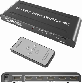 HDMI Switch 5 in 1 Out 4K@60Hz,KAGO 5 Port HDMI Selector Box with Remote, Metal Shell HDMI 2.0 Splitter Switcher Support HDR HDCP2.2 3D, for PS4/5 Xbox PC Laptop TV smart audio hub,voice control speaker,Alexa compatible audio,