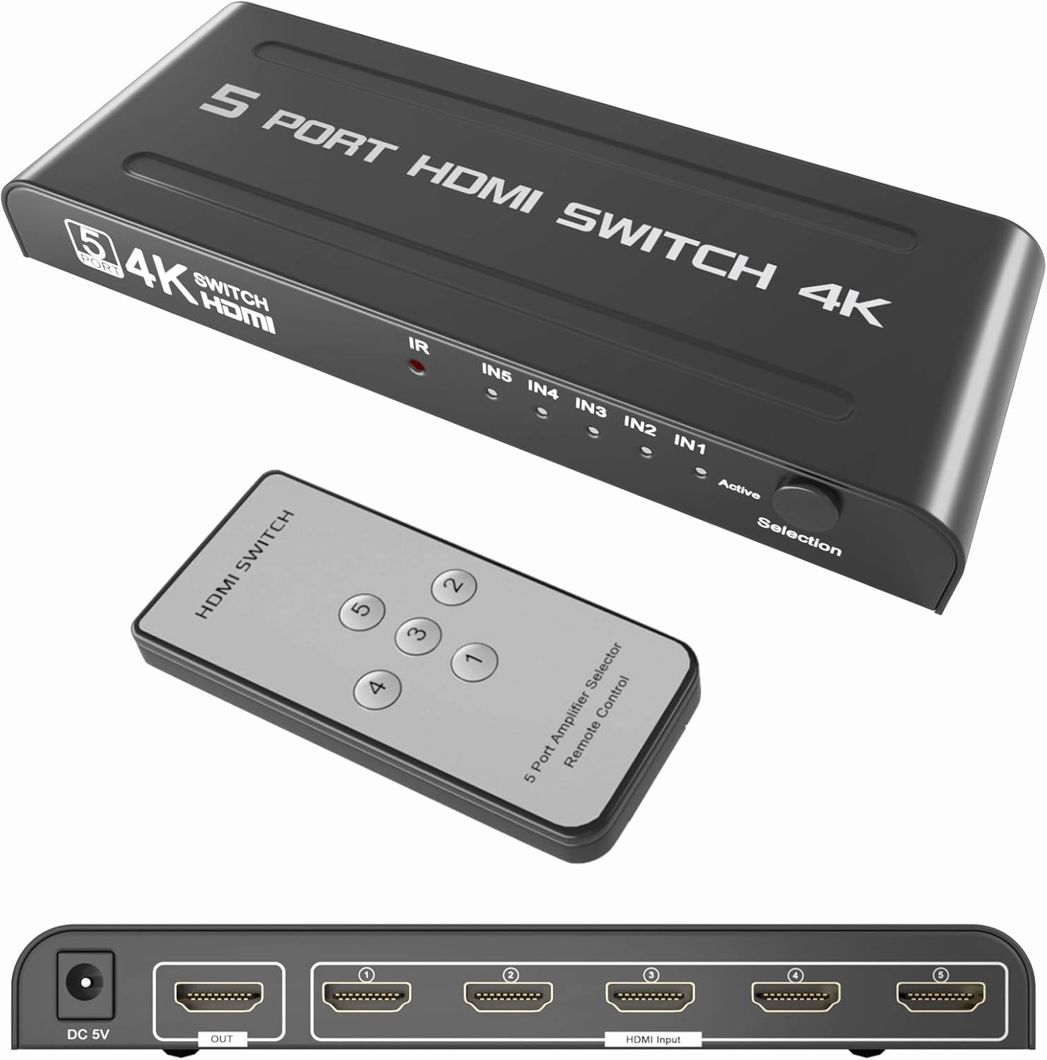 HDMI Switch 5 in 1 Out 4K@60Hz,KAGO 5 Port HDMI Selector Box with Remote, Metal Shell HDMI 2.0 Splitter Switcher Support HDR HDCP2.2 3D, for PS4/5 Xbox PC Laptop TV smart audio hub,voice control speaker,Alexa compatible audio,