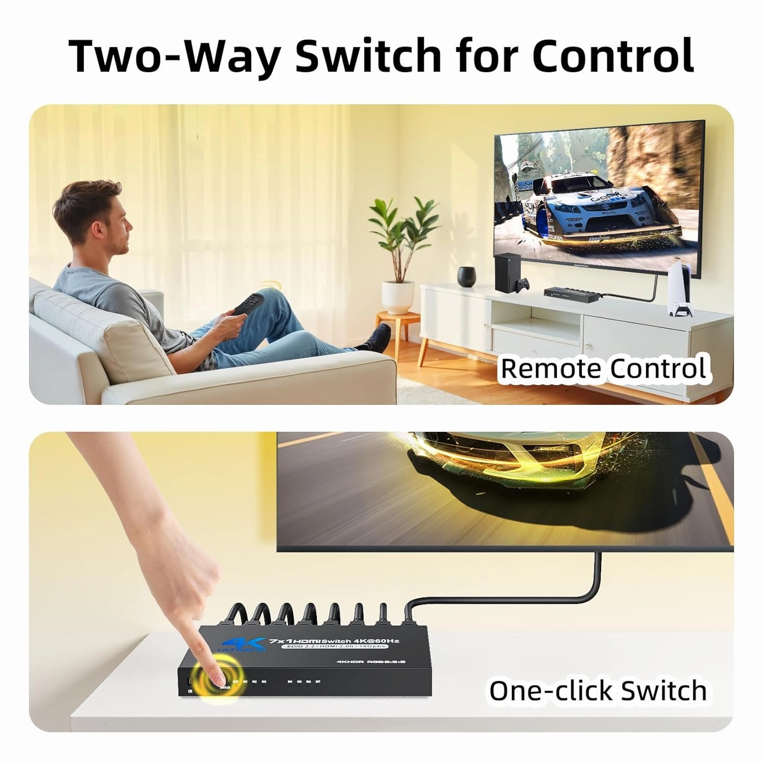 HDMI Switch 7 in 1 Out 4K@60Hz, BolAAzuL HDMI to HDMI Port Expander HDMI Hub Video Switcher Selector with Remote, Support 3D, HDCP2.2, HDR for PS5, Xbox Series X, HDTV, PC - w/Power Supply
