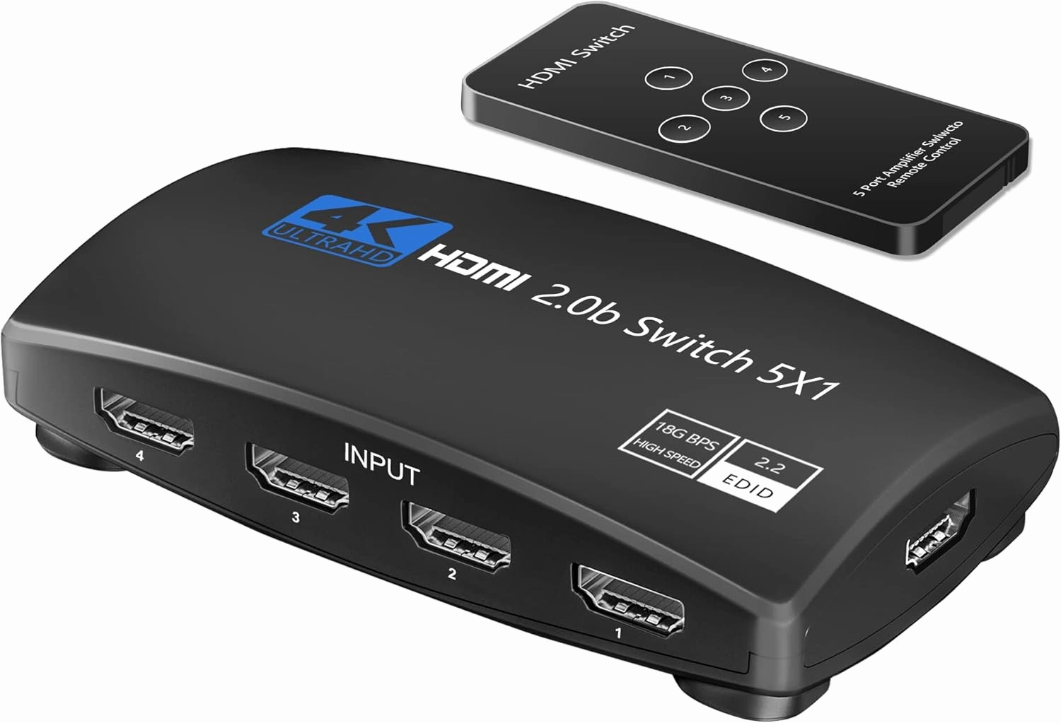HDMI Switch, NEWCARE HDMI Switcher 5 Port HDMI Switch Box with Remote 5 in 1 Out 4K 60hz HDMI Selector, Support UHD HDMI 2.0b, Compatible with PS5, Apple TV, Xbox, Nintendo smart audio hub,voice control speaker,Alexa compatible audio,