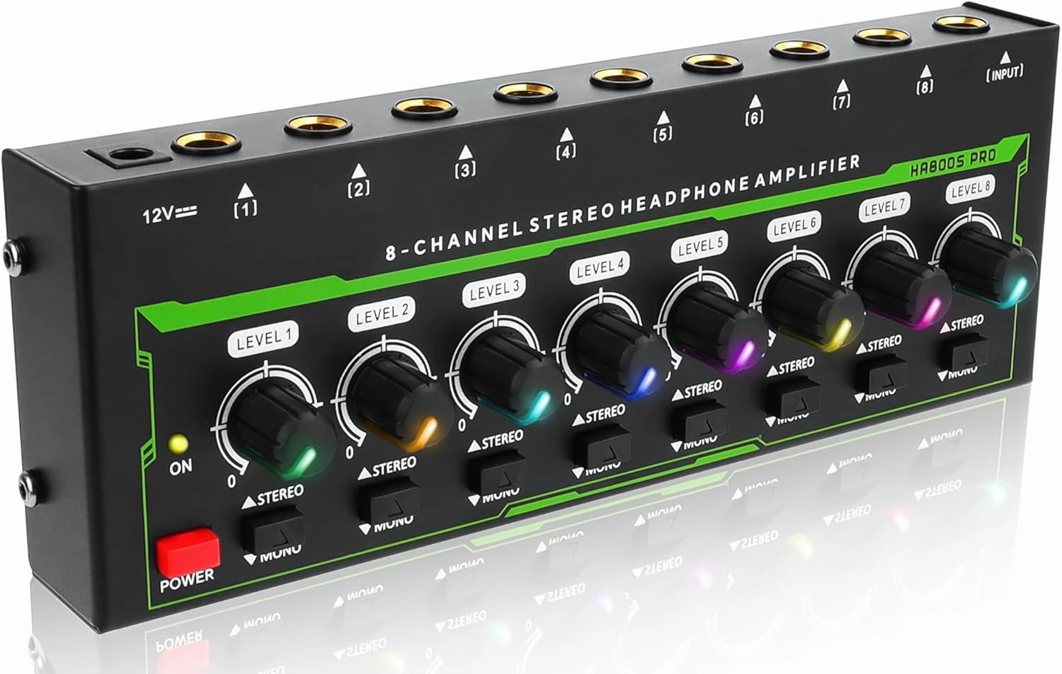 Headphone Amplifier, 8-Channel Mono/Stereo Mixing Audio Splitter Amplifier with DC12V 1A Power Adapter, 1/4" TRS Headphones Output and TRS Audio Input for PC Guitar Studio Stage KTV Home, HA800S Pro headphone amplifier,portable amp,desktop headphone a