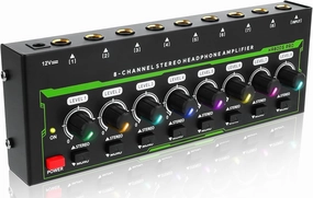 Headphone Amplifier, 8-Channel Mono/Stereo Mixing Audio Splitter Amplifier with DC12V 1A Power Adapter, 1/4" TRS Headphones Output and TRS Audio Input for PC Guitar Studio Stage KTV Home, HA800S Pro headphone amplifier,portable amp,desktop headphone a